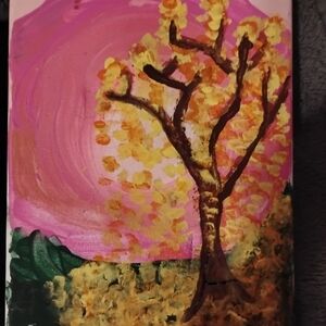Nicole Pink and Yellow Tree Landscape Painting